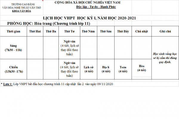 Thời khóa biểu VHPT K19